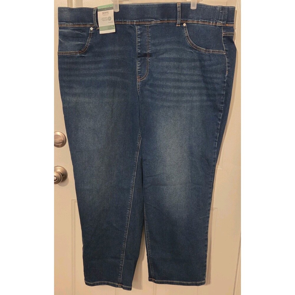 Terra & Sky Women's Plus Size 3X (24-26w)High Rise Pull-On Straight Leg Jeans